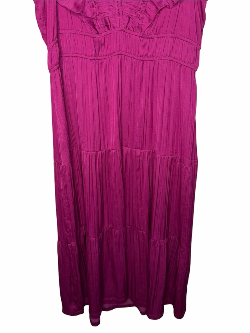 Anthropologie Ruffle Tiered Midi Dress Size XL Raspberry Flutter Sleeve Satin - Picture 10 of 13